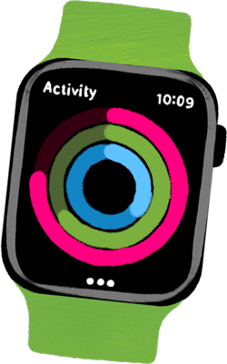 Image d’une Apple Watch affichant le cadran d’activité.