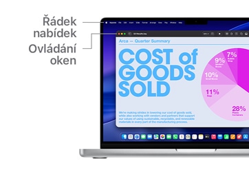 Prohlídka navigace macOS, jako je třeba řádek nabídek nahoře na obrazovce MacBooku a Dock.