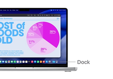 Prohlídka navigace macOS, jako je třeba řádek nabídek nahoře na obrazovce MacBooku a Dock.