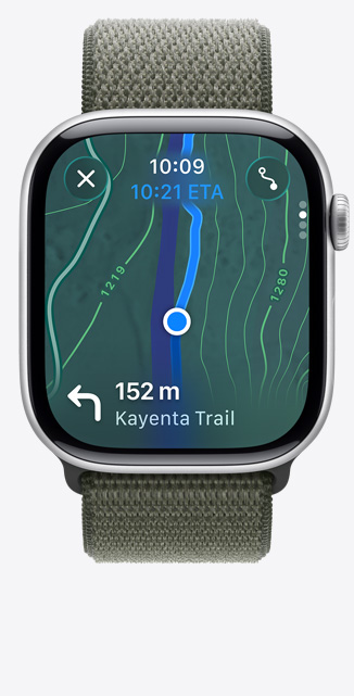 Apple Watch Series 11, obrazovka Map, turistická trasa