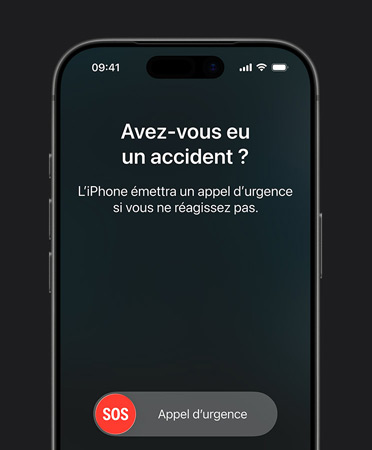 iPhone 17 Pro, face avant, angles arrondis, fonctionnalité détection des accidents en cours d’utilisation