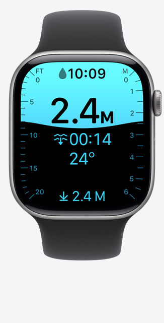 Apple Watch Series 11,太空灰鋁金屬錶殼,水深 app 顯示潛水至 2 點 4 米深