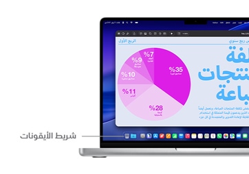 جولة على عناصر التنقل في macOS على MacBook Pro مقاس 14 إنش مع خطوط تشير إلى موقع شريط الأيقونات.