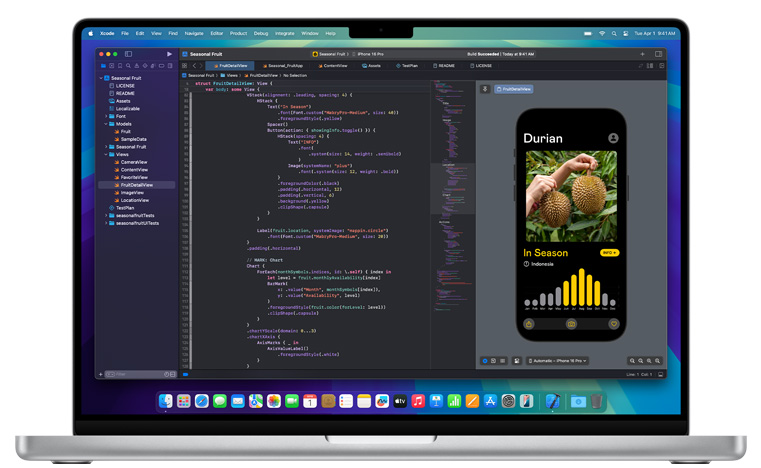 一台打開的 Mac,顯示著 Xcode 應用程式。