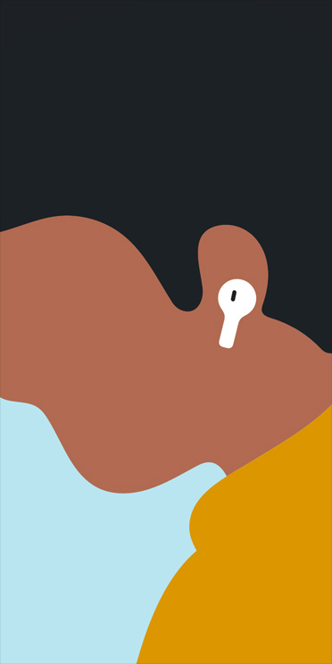 Illustration of close up, side profile of a man wearing AirPods Pro 2 in left ear