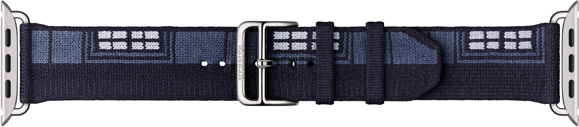 Cinturino Faubourg Party per Apple Watch Hermès, color Bleu Nuit, chiusura e anse color argento