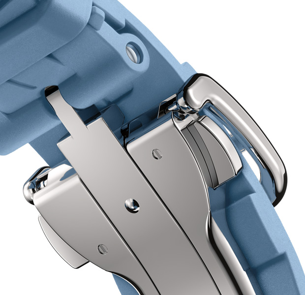 Cinturino Kilim per Apple Watch Hermès Series 11, color Bleu Pastel, chiusura color argento