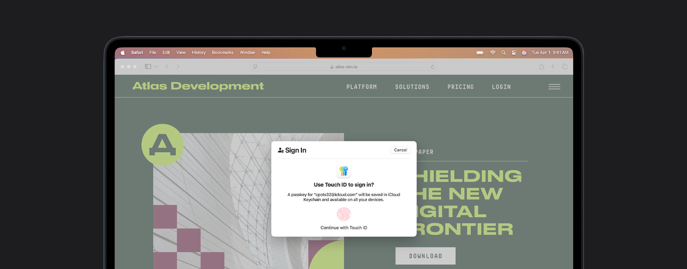 Finestra Touch ID sullo schermo di un Mac. Dietro la finestra c’è una presentazione.