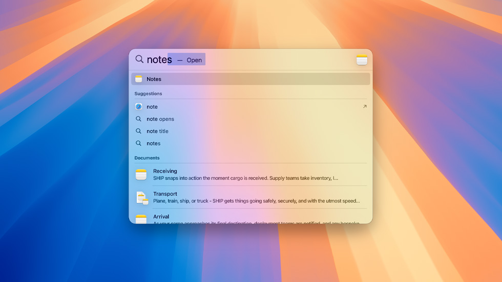 Ricerca Spotlight per le note.