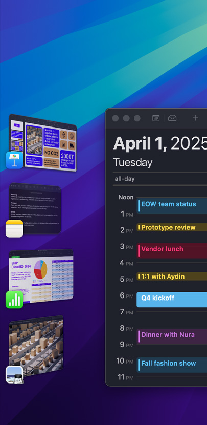 Varie app iOS visualizzate su un desktop, tra cui, in particolare, l’app Calendario. Mostra l'agenda della giornata.