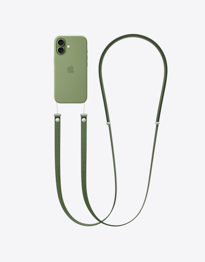 „iPhone 17“, nugarėlė, žalias dėklas, uždėtas žalias „CrossBody“ dirželis