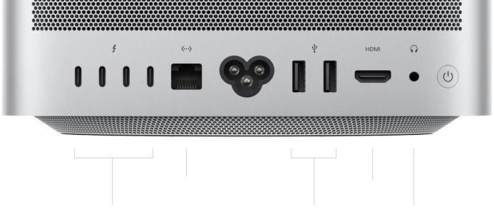 Vue arrière du Mac Studio montrant les ports à l’arrière