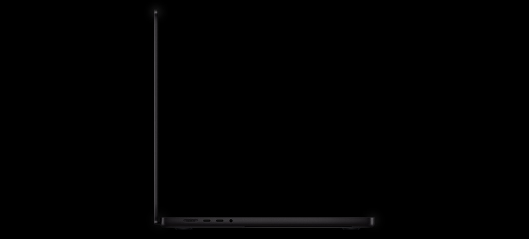 Side view of open MacBook Pro emphasizes the thin design