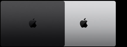 兩部配備 M5 的 MacBook Pro 14 吋型號的外殼,展示兩款外觀選擇